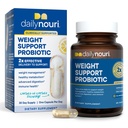 Daily Nouri Weight Support Probiotic för kvinnor och män | Stöder hälsosam vikthantering, metabolism, matsmältning och tarmhälsa | 3 kliniskt studerade stammar + Vegan Omega Oil | 30-dagars leverans