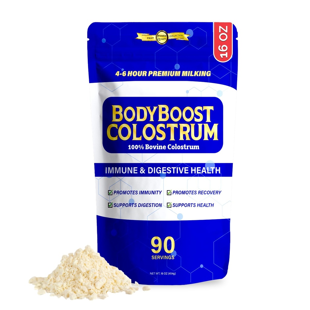 BodyBoost Premium Colostrum Whole, 100% Bovine Colostrum Powder, Immune Booster Supplement med Immunoglobulin & Lactoferrin, Grass Fed Colostrum Powder, Gut Health, Diverse Intake, 16 oz