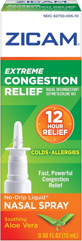 Zicam Extreme Congestion Relief No-Drip Liquid Nasal Spray med lugnande Aloe Vera, 0,5 Ounce (Pack av 2)