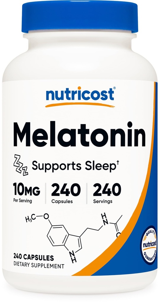 Nutricost Melatoniini 10 mg, 240 kapselia, ei-GMO & gluteeniton
