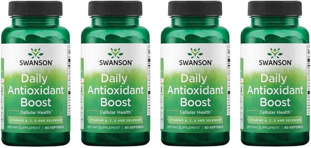 Swanson Vitamins Daily Antioxidant Boost - Främjar Cellular Health & Immune Support - Stöder Naturförsvarsnäring - (60 Softgels) 4 Pack