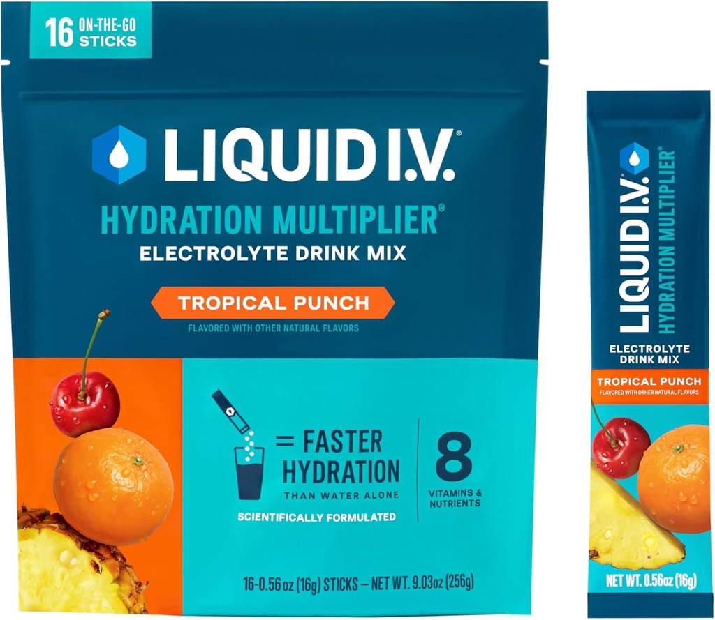 Liquid I.V.® Hydration Multiplier® - Tropical Punch - Hydration Powder Packets | Electrolyte Powder Drink Mix | Convenient Single-Serving Sticks | Non-GMO | 16 portioner (Pack av 12)