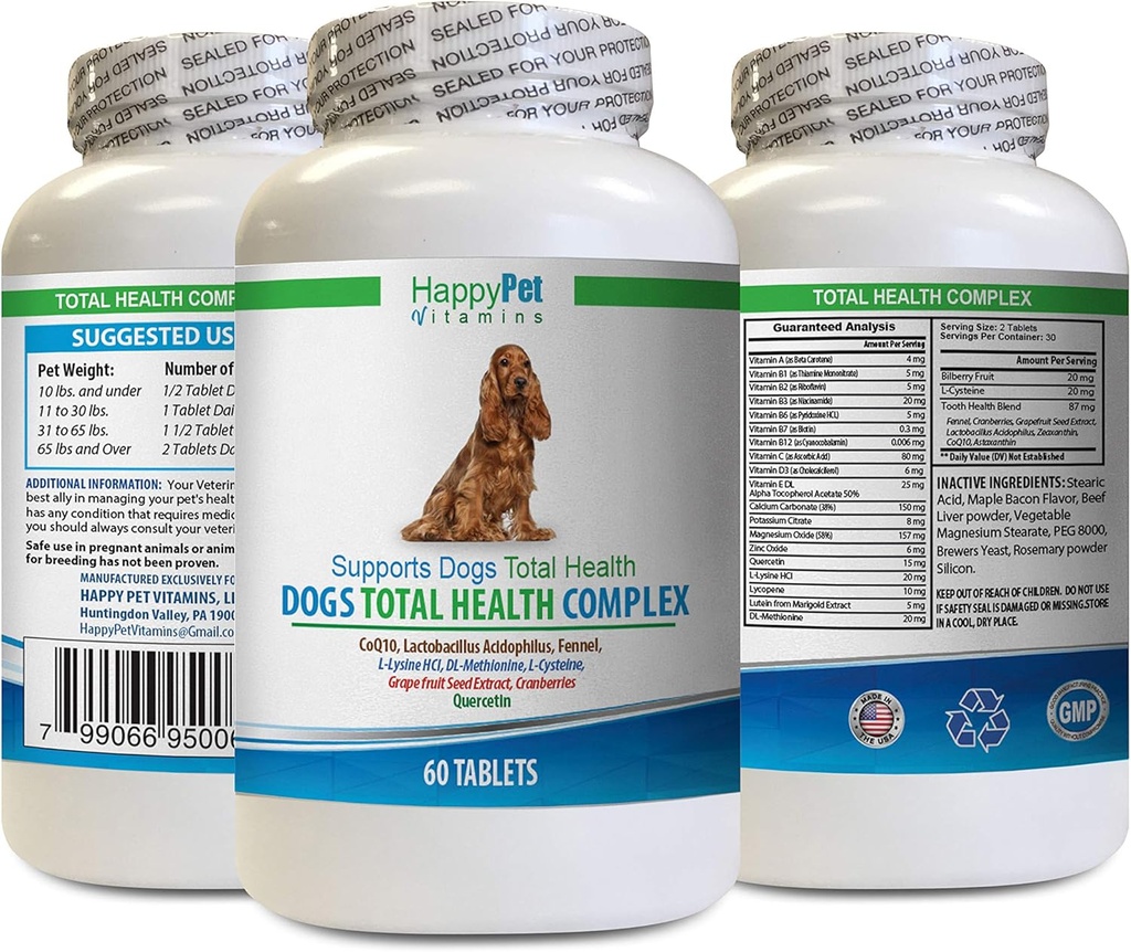 Koira Terve takki täydentää - koirat Total Health Complex - Natural - paras hiukset Immuuni silmä hampaat UTI Health - quercetin koirille - 1 pullo (60 hoitoja)
