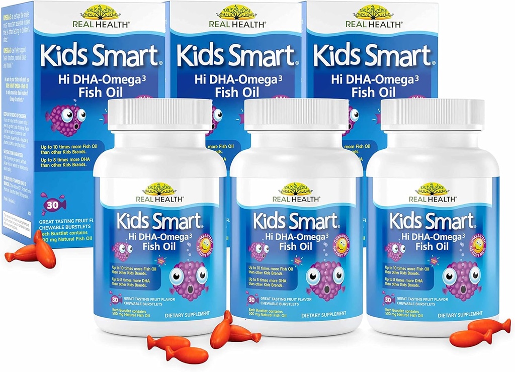 Real Health Bioglan Kids Smart Omega 3 kalaöljyä, 30 purutablettia (Pack of 3)