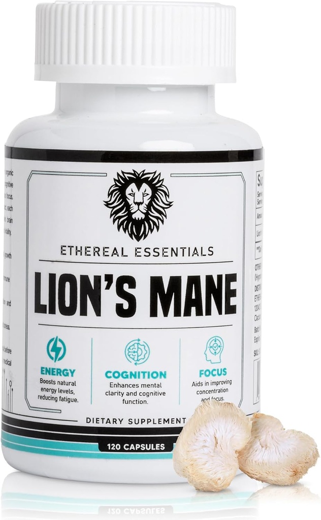 Lions Mane Mushroom Cognition Kapselit (120 Count) - Sienijauhe Leijona Mane Extract - Aivovitamiinit - Kognitio - Focus Supplement