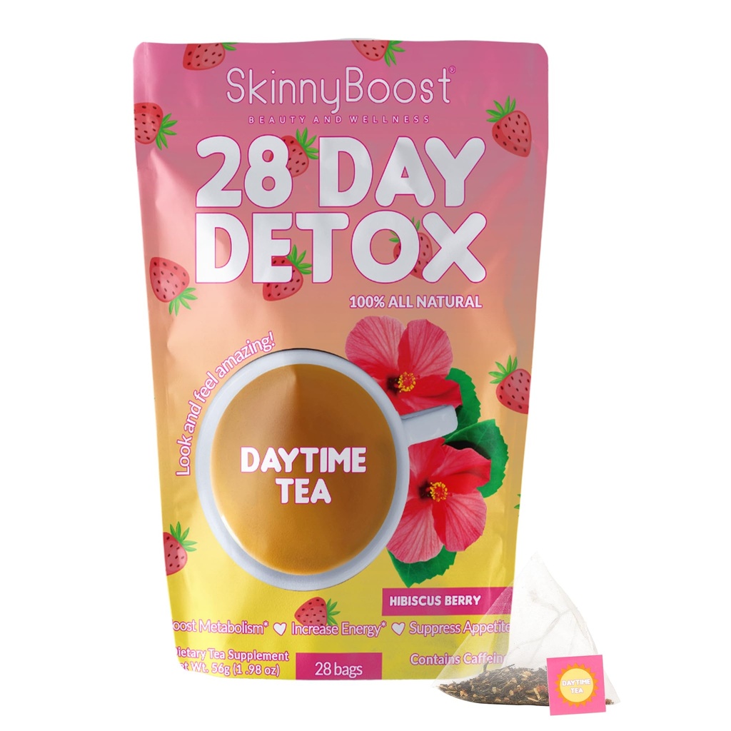 SkinnyBoost 28 Day Detox Daytime Tea -HIBISCUS BERRY (28 Tea Bags) Tukee Aineenvaihdunta Boost, Detox, Kaikki luonnolliset, ei GMO, Vegan, Keto Friendly