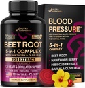 Beet Root Capsules - Healthy Blood Pressure Support Supplement** för Heart & Circulation Support - med Hawthorn Berry, Hibiscus & Garlic - Nitric Oxide för energi - Made in USA, 120 kapslar