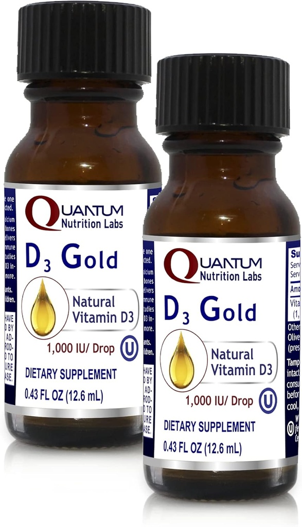 QNL D3 Gold - Vitamin D Liquid Drops - Bone Strength Supplement - erbjuder Cardiovascular & Immune Support - Premium Health & Wellness Product - 0,43 fl oz (2 Pack)