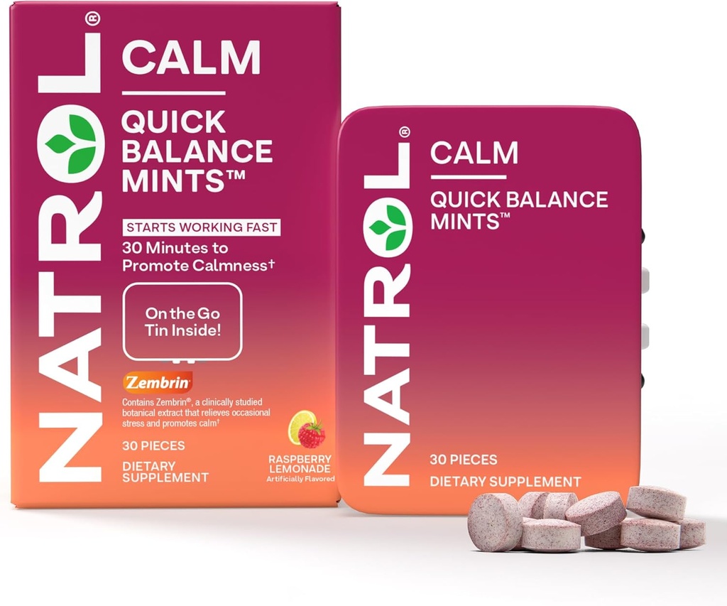 Natrol Quick Balance Calm Mints, Dietary Supplement, Raspberry Lemonade Artificiellt smaksatt, 30 greve, 15 Day Supply