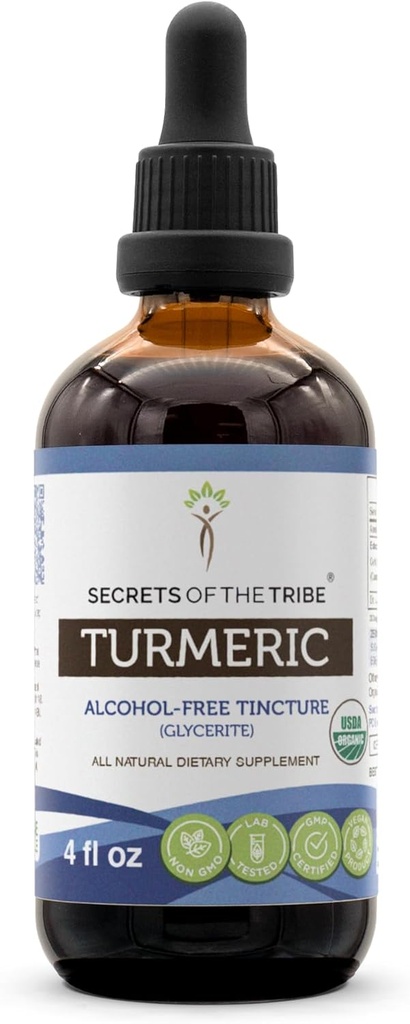 Turmeerinen USDA Organic Tincture ... Alkoholiton uute, korkeatehoinen kasvirohdos, terveelliset jointit, 100% Certified Organic Turmeric (Curcuma Longa) kuivattu juuri 4 OZ