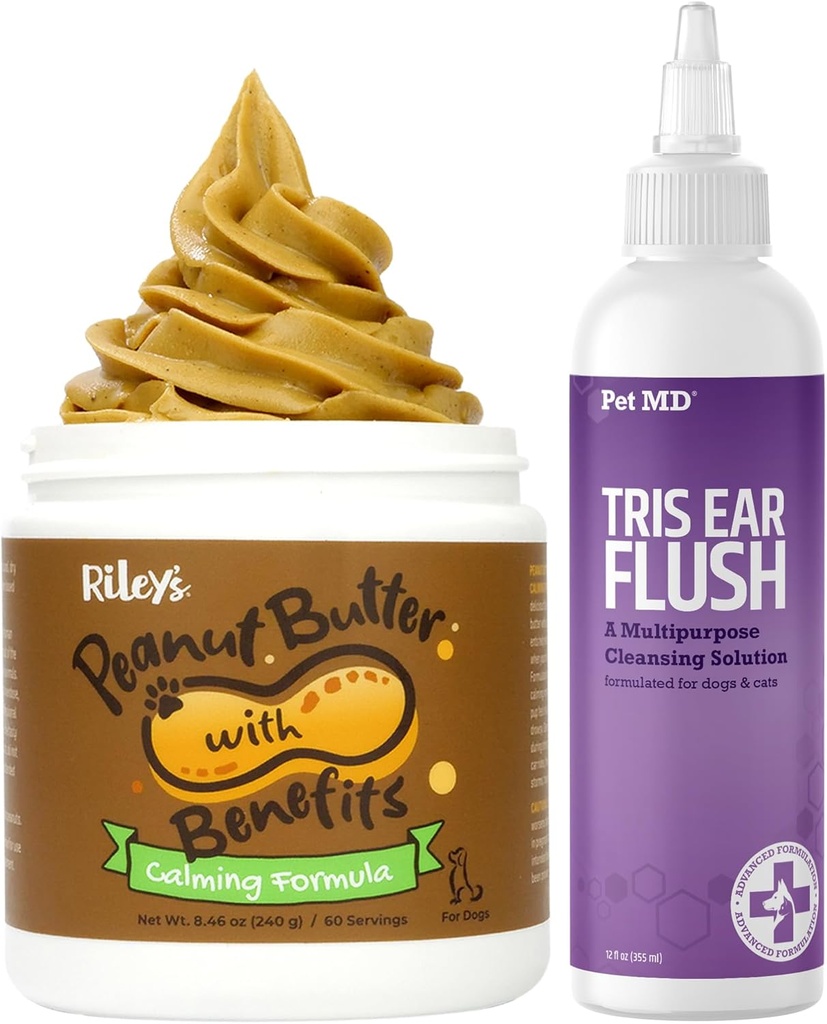 Pet MD Veterinary Tris Ear Flush + Rileys lugnande jordnötssmör för hundar