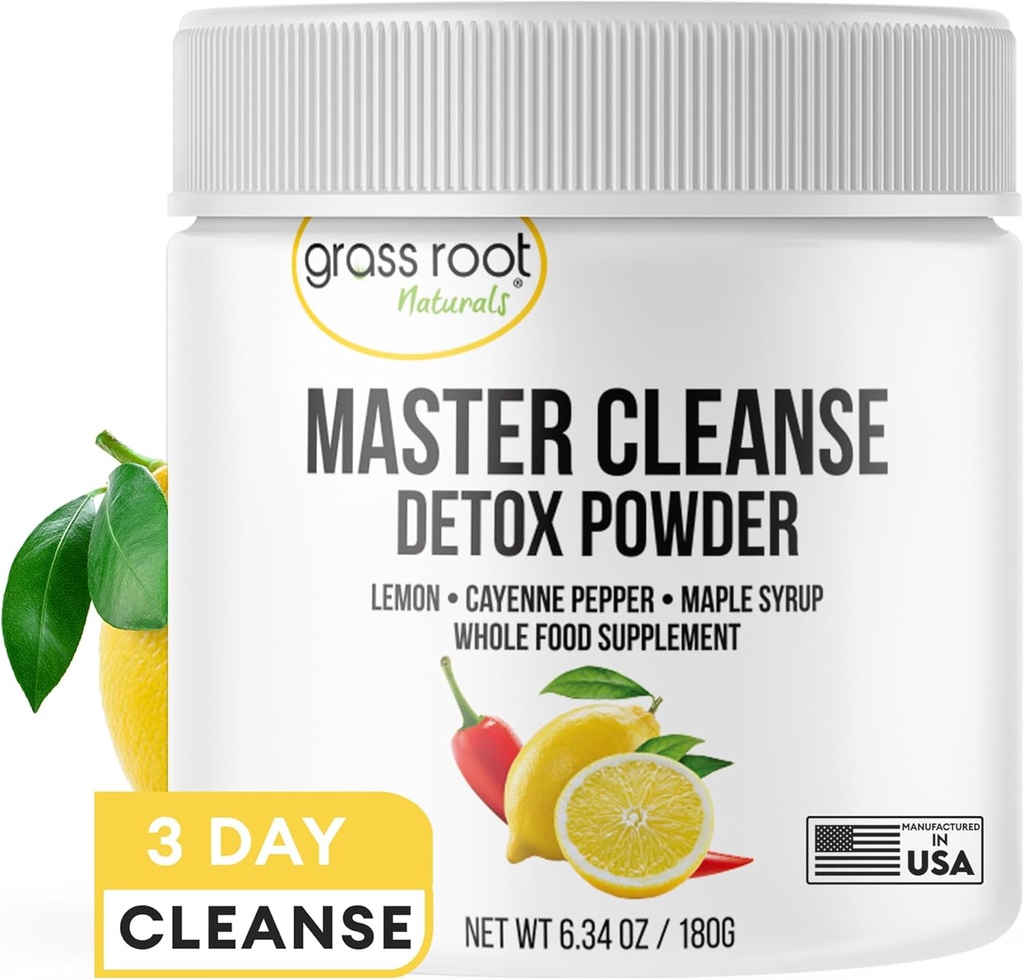 Grass juuri Naturals Master Cleanse Detox Powder- sitruunade detox 3-päivä kasvipohjainen täydentää sitruunaa, vaahterasiirappia, ja Cayenne Diet, 6.34oz kontti