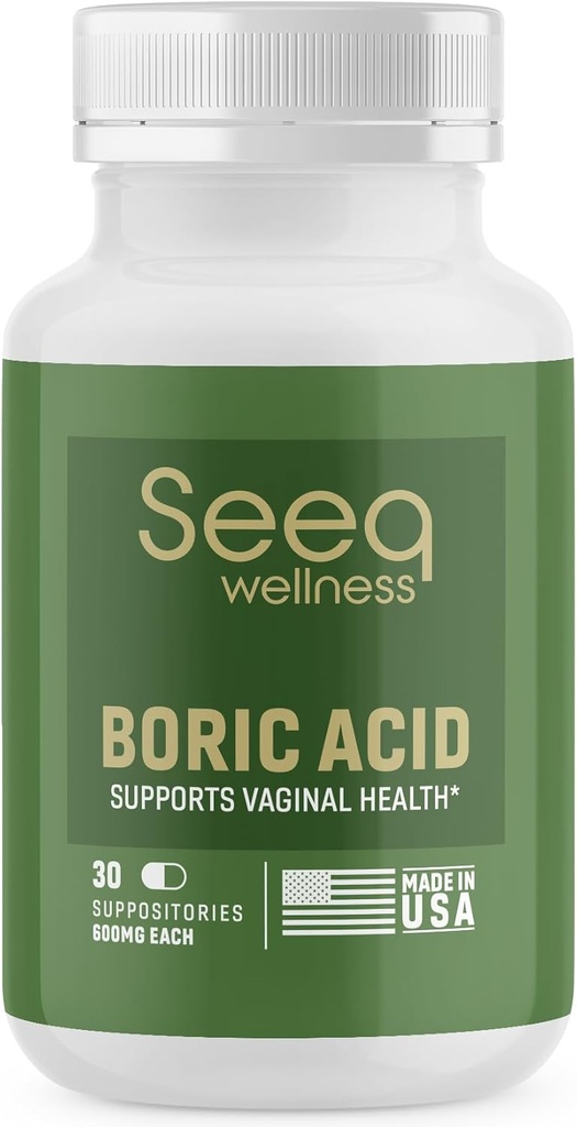 Boric Acid Suppositories för kvinnor - hjälper till att stödja luktkontroll och balans vaginal pH, tillverkad i USA - 30 greve