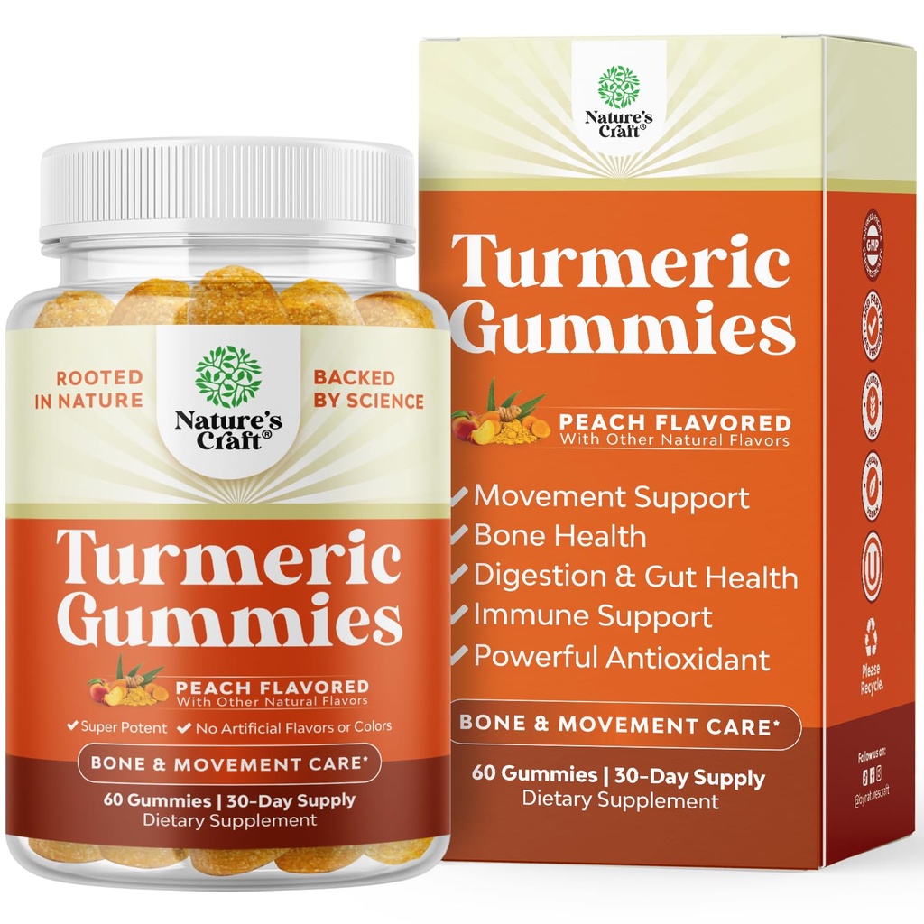 Turmeric Curcumin Immuuni tuki Gummies - Immuuni Booster Turmeeric Gummies yhteisen tuen ja Advanced ihonhoito - Black Pepper Joint täydentää Gummy Vitamiinit Curcumin Powder