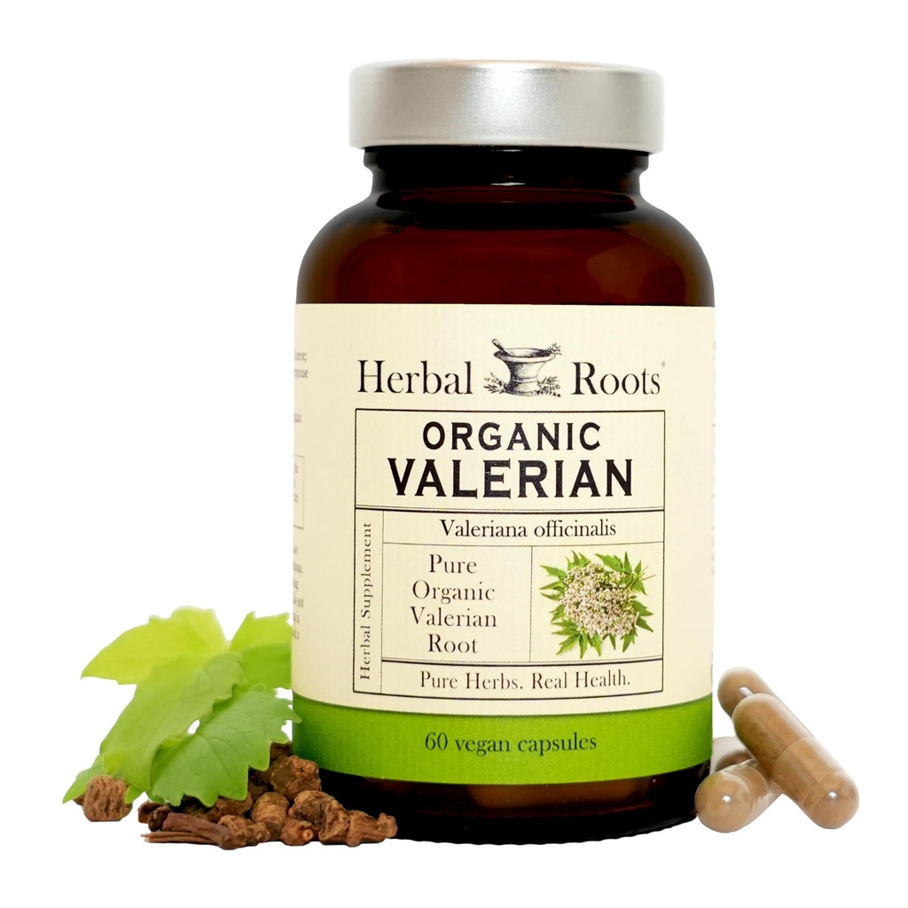 Yrttijuuret Pure Organic Valerian Root Kapselit - 900 mg - Ei-luontotyyppi Muodostaminen ilman melatoniinia, ei-GMO - 60 kreivin vegaaninen kapseli, kasvirohdos