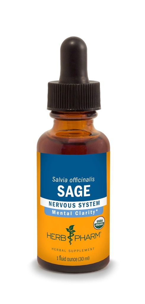 Herb Pharm Certified Organic Sage Liquid Extract mielen kirkkautta tukea - 1 Ounce