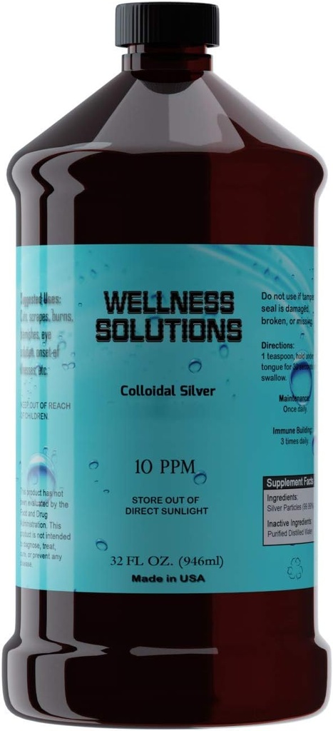 Kolloidinen hopea - Wellness Solutions - Vegan - Gluteeniton 32 fl. oz