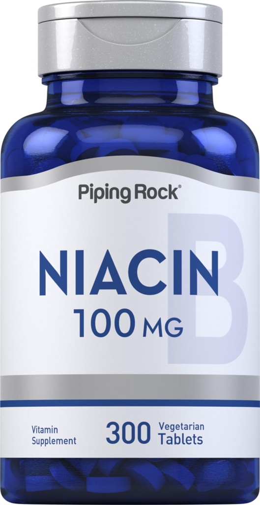 Piping Rock Niacin Supplement för kvinnor och män | 100mg | 300 tabletter | Nikotinsyra med spolning | Vegetarisk, icke-GMO, Gluten Free