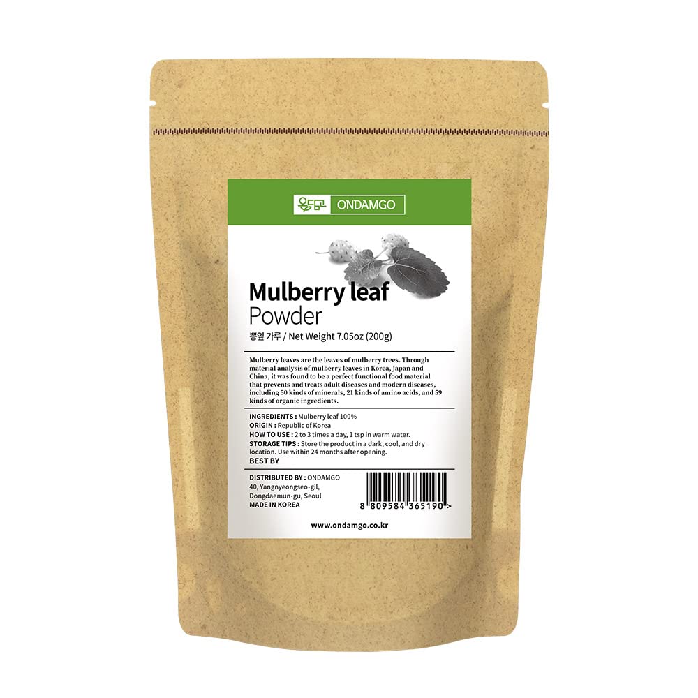 Koreanska Mulberry Leaf Powder 200g Herb Super Food Supplement 7.05 Fl Oz Natural Fibers för Smoothie, Drinks, Vegan Friendly (Mulberry Leaf Powder)