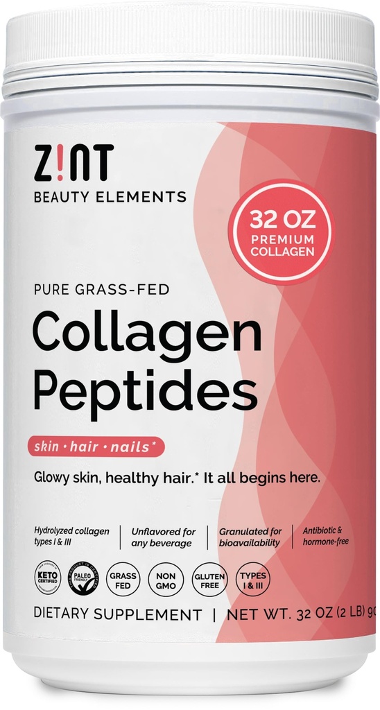 Collagen Peptides Powder XL (32 oz): Paleo & Keto Friendly Grass-Fed Hydrolysed Collagen Protein Supplement - Unmariored, Non GMO (Pakkaus toukokuussa Vary)