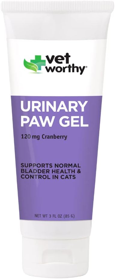 Vet Worthy Urinary Paw Gel för katter - Cat Supplement för att stödja hälsosam urinväg och blåsa hälsa - Feline Supplement med Cranberry Extract, L-Lysine och vitamin C - Salmon Flavor, 3oz