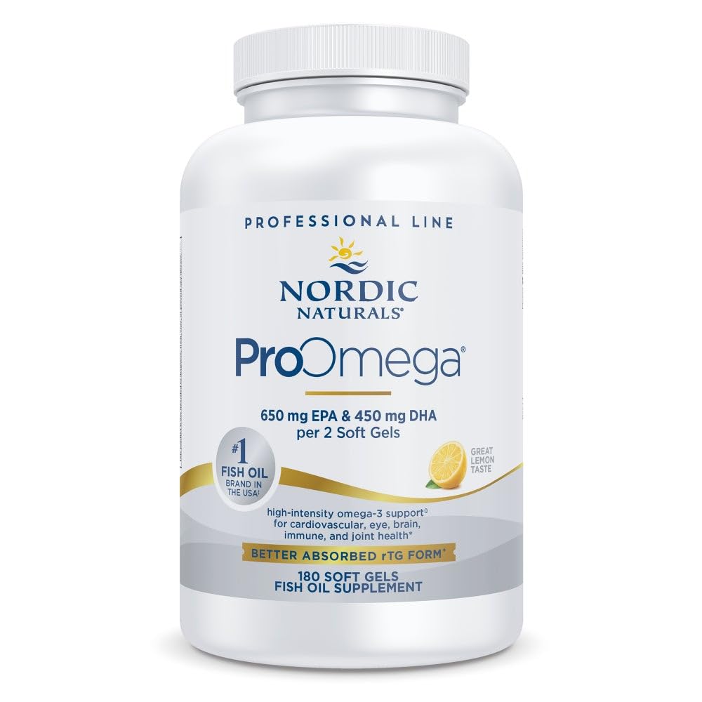 Nordic Naturals ProOmega, Lemon Flavor - 180 pehmeää geeliä - 1280 mg Omega-3 - Korkeatehoinen kalaöljy EPA & DHA - Edistää aivoja, silmää, sydäntä ja immuuniterveyttä - ei-muuntogeenisiä - 90 tarjoilua