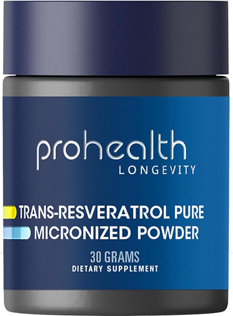 ProHealth Longevity Micronized Trans Resveratrol Powder 30 Grams - 98% Pure Pharmaceutical Grade, 1000 mg per Scoop, Superior Absorption och Bioavailability