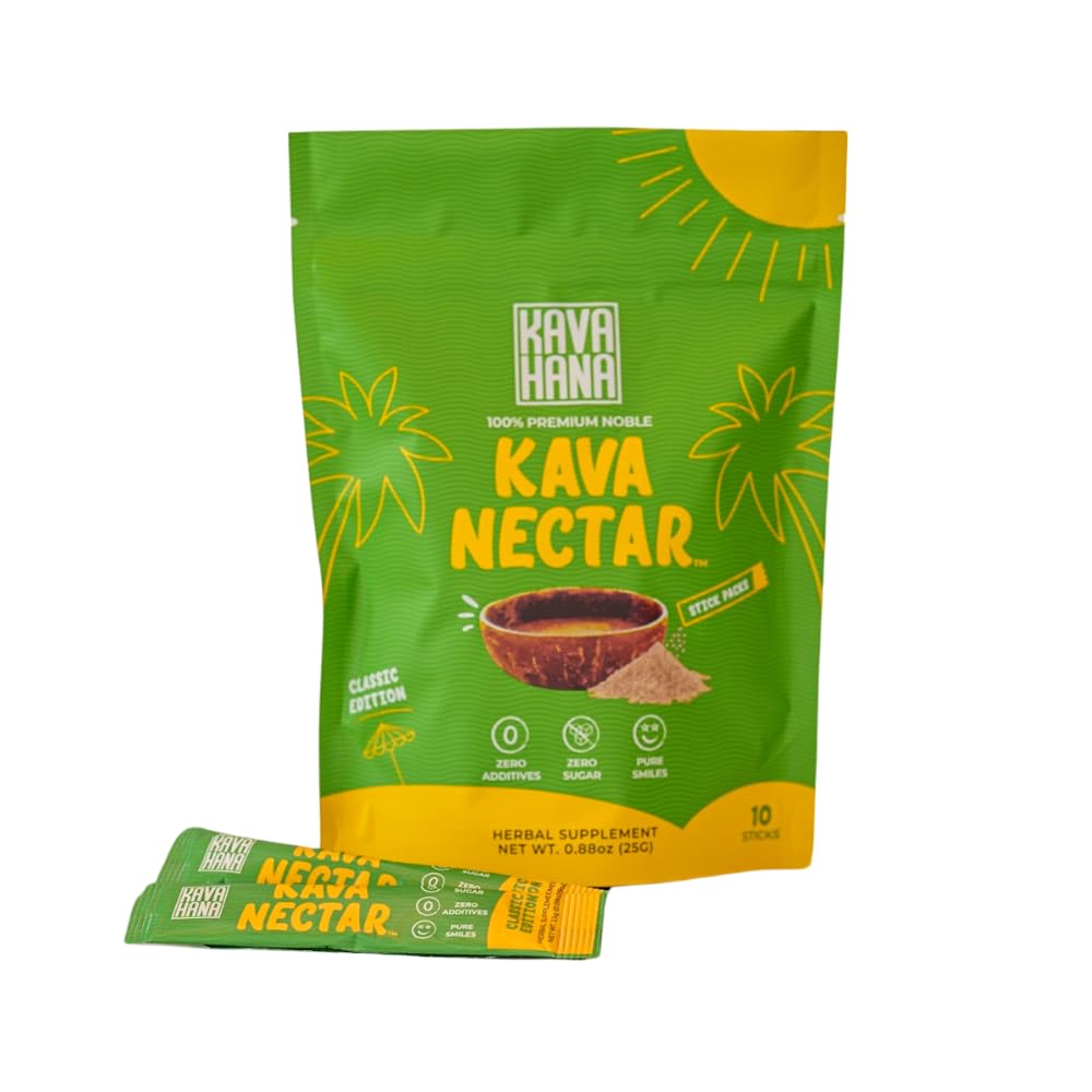 Kavahana Kava Nectar Classic Ceremonial Grade Noble Kava Nectar Powder Stick Packs - Främjar Social Uplift, Relaxation & Stress Support, omedelbar Kava Dried Kava Juice