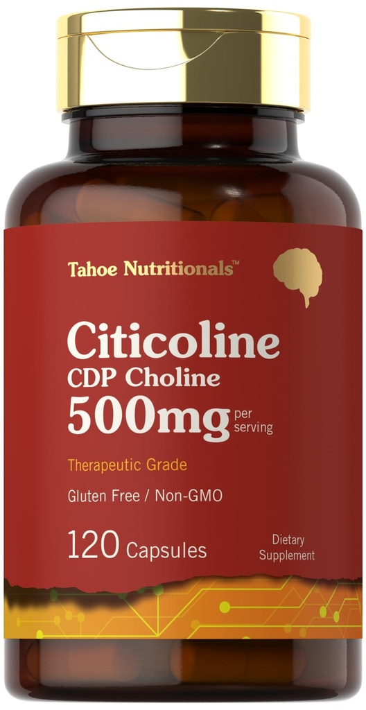 Tahoe Nutritionals Citicoline 500mg | 120 kapslar | CDP Choline Supplements | Therapeutic Grade | Gluten Free, Non-GMO