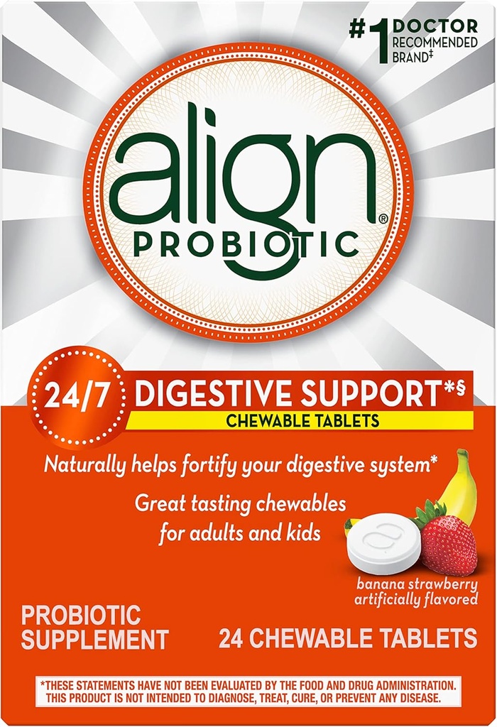 Align Probiootti, Pureskeltava Probiootti Tabletit naisille ja miehille, Fortify your digestiivinen järjestelmä 24/7 kanssa Terveet bakteerit, #1 Suositeltava Probiootti lääkärit ja Gastroenterologit, 24 tablettia