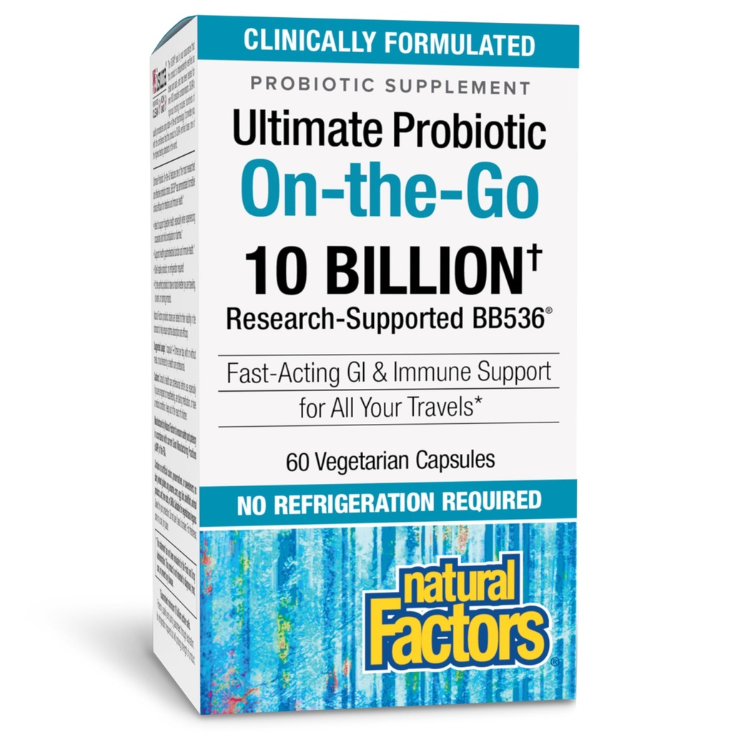 Natural Factors, TravelBotic, Tukee Colon ja Immuno Health, Kilpirauhasen probiootti täydentää, 10 miljardia PMY, Vegan, 60 kapselia (60 annosta)