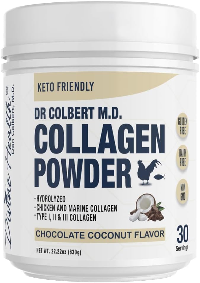 Dr. Colbert, MD Hydrolyzed Collagen Powder ... Chocolate Coconut Flavor ... tyyppi I, II, III Collagen...