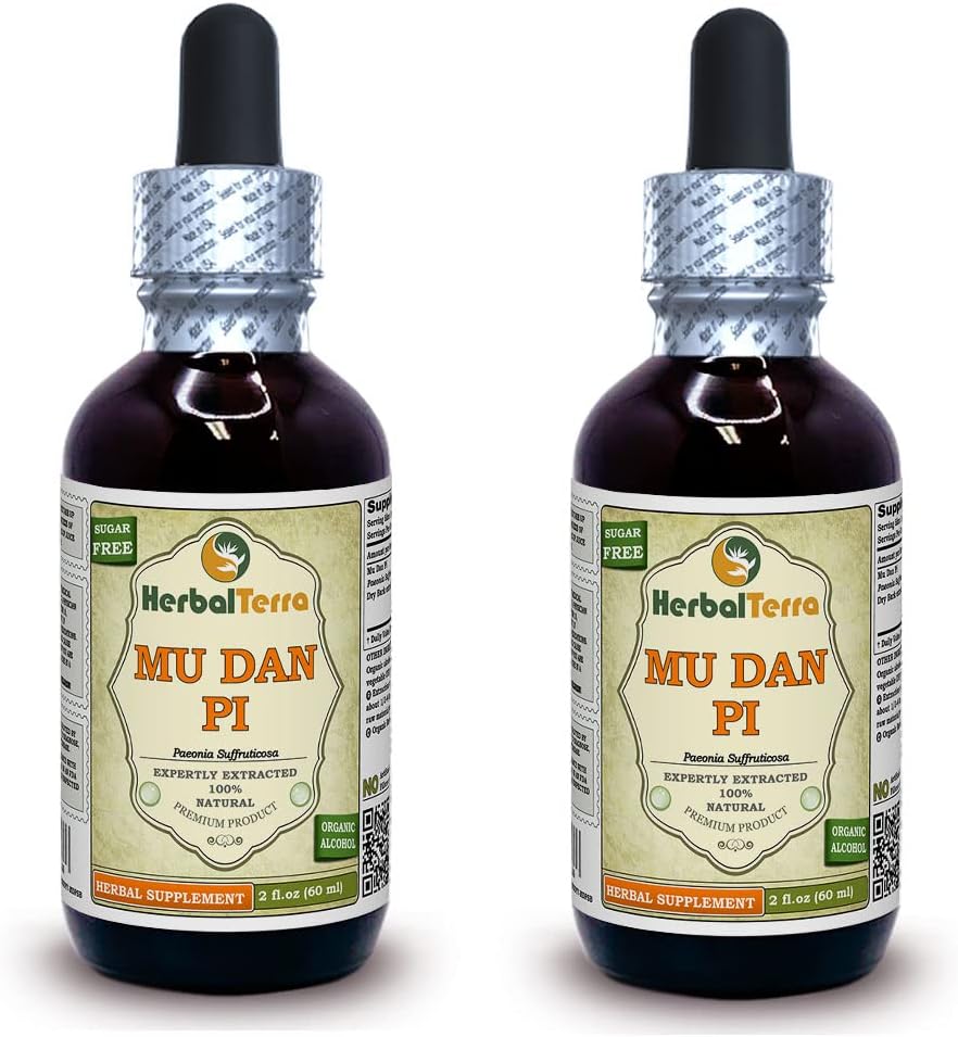 Mu Dan Pi, Tree Peony (Paeonia Suffruticosa) Tincture, Luomu kuivattu Bark Liquid Extract (Brandin nimi: HerbalTerra, ylpeästi valmistettu Yhdysvalloissa) 2x2 fl.oz (2x60 ml)