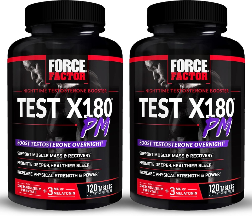 FORCE FACTOR testi X180 PM, 2-pakkaus, Testosteroni Booster miehille, yön yli Testosteroni täydentää rakentaa lihas, lisätä voimaa, ja edistää syvempää, terveempi uni ja toipuminen, 240 tablettia