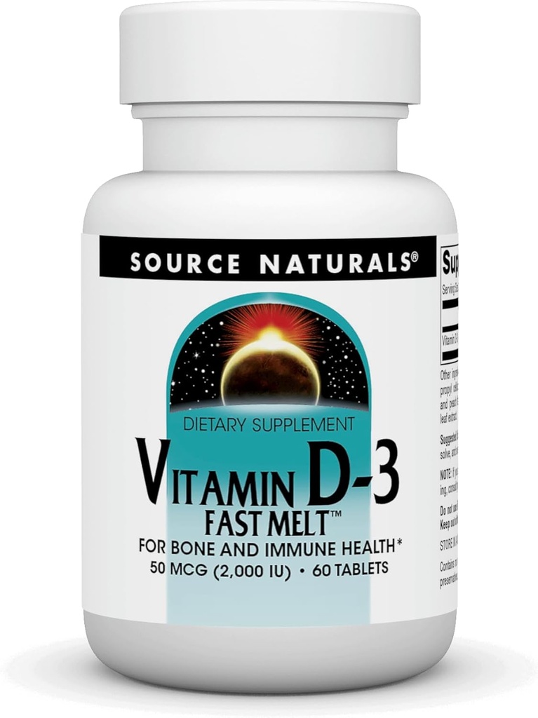 Source Naturals D-3 2000 iu Tukee Bone & Immuun terveys - Black Cherry Peach Flavor - 60 Fast Sulata tabletit