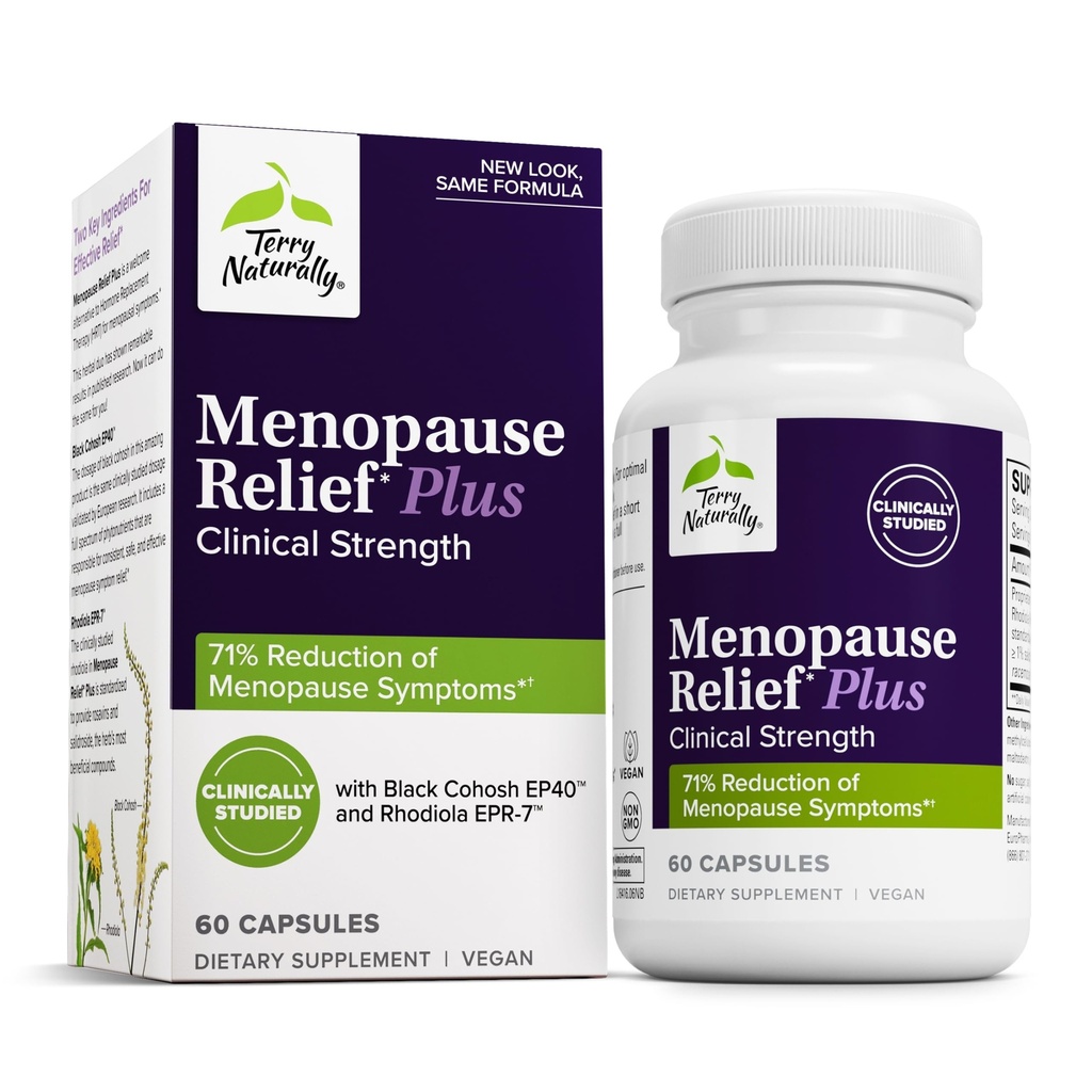 Terry Luonnolliset vaihdevuodet Relief Plus - Vaihdevuodet Oireet täydennysosa - täydentää apua vastaan satunnaisia Väsymystä ja yöhikoilua - täydentää Rhodiola & Black Cohosh - 60 kapselia