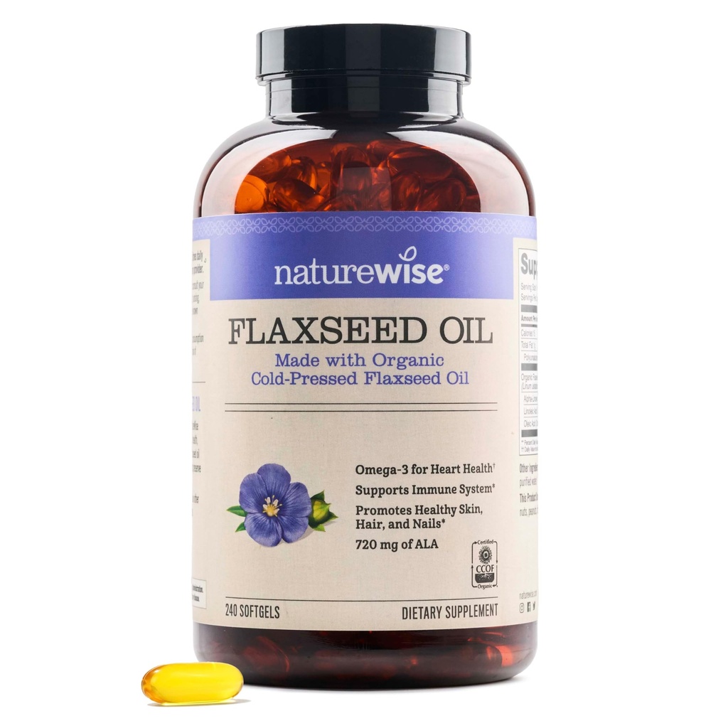 NatureWise Pellavaöljy 1,242 mg, Fish Free Omega 3 6 9 kanssa 720mg ALA, ruokavalio täydentää Heart Health Support - Organic, Cold Pressed, non-GMO - 240 Softgels[8-Kuukausi hankinta]