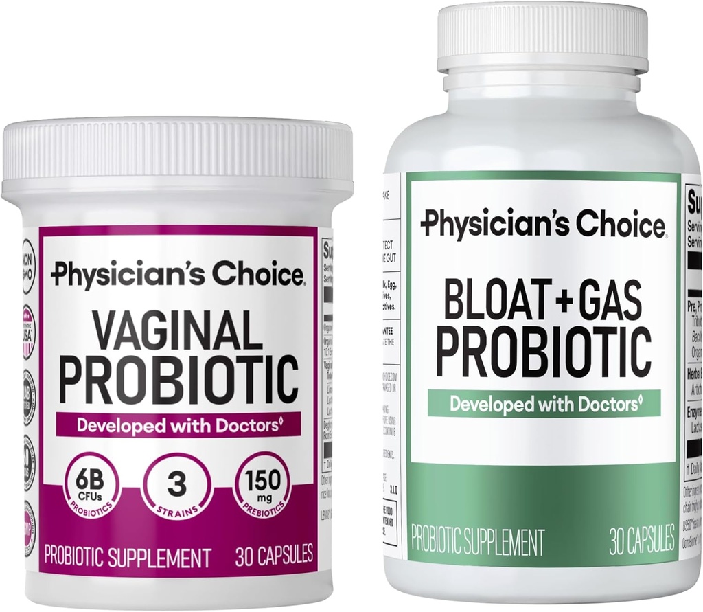 Lääkärin valinta emättimen hyvinvointi Probiootti 30ct + Bloat & Gas Probiootti 30ct - Monthly Relief Combo naisille