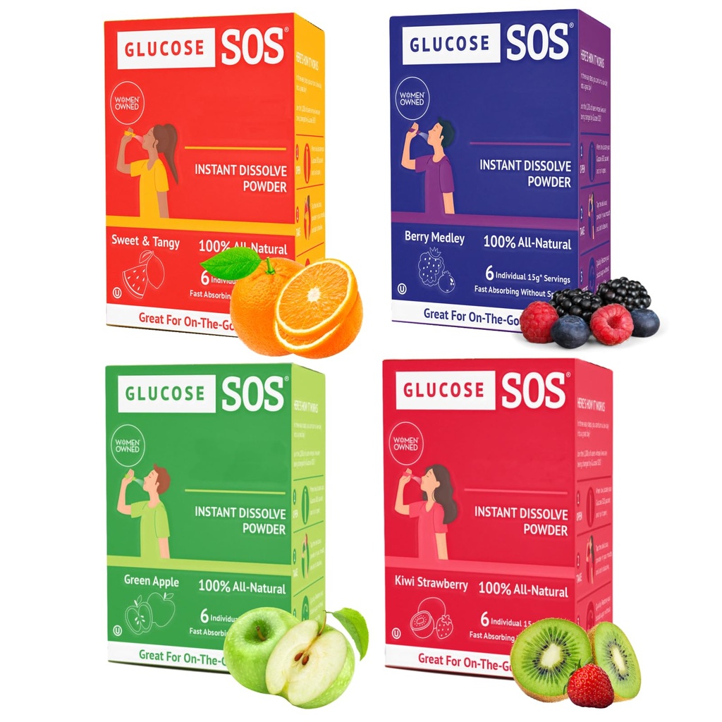 Glukoosi SOS Glukoosi Paketit luonnon Dekstroosi, Nopea absorptio, joka välittömästi liuottaa suusi ilman vettä tarvitaan, 4 Maku Lajike 24 Tarjoukset