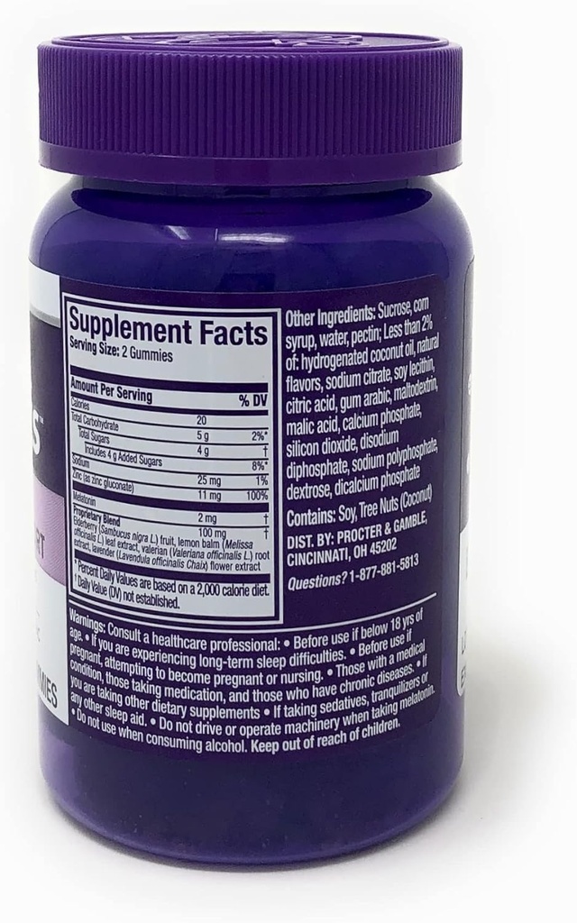 Vicks ZzzQuil Pure Zzzs Sleep + Immuunituki Gummies Melatonin, Elderberry & Sinkki, 42 lat, 0,42 kg