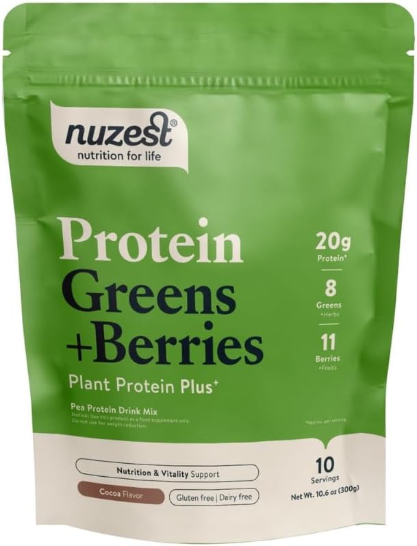 Nuzest ... Proteiini Vihreät + Marjat ... Superruokajauhe... Kasviproteiinien sekoitus - 300g / 10.6 oz Pouch (10 tarjoilua) (Cocoa, 300g)