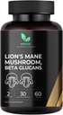 Mishas Lions Mane Supplement - Organic Lions Mane - Brain Health Support - Mushroom Support för Focus & Memory, Immune & Nervous Function System Women & Men - 60 Vegan Capsules