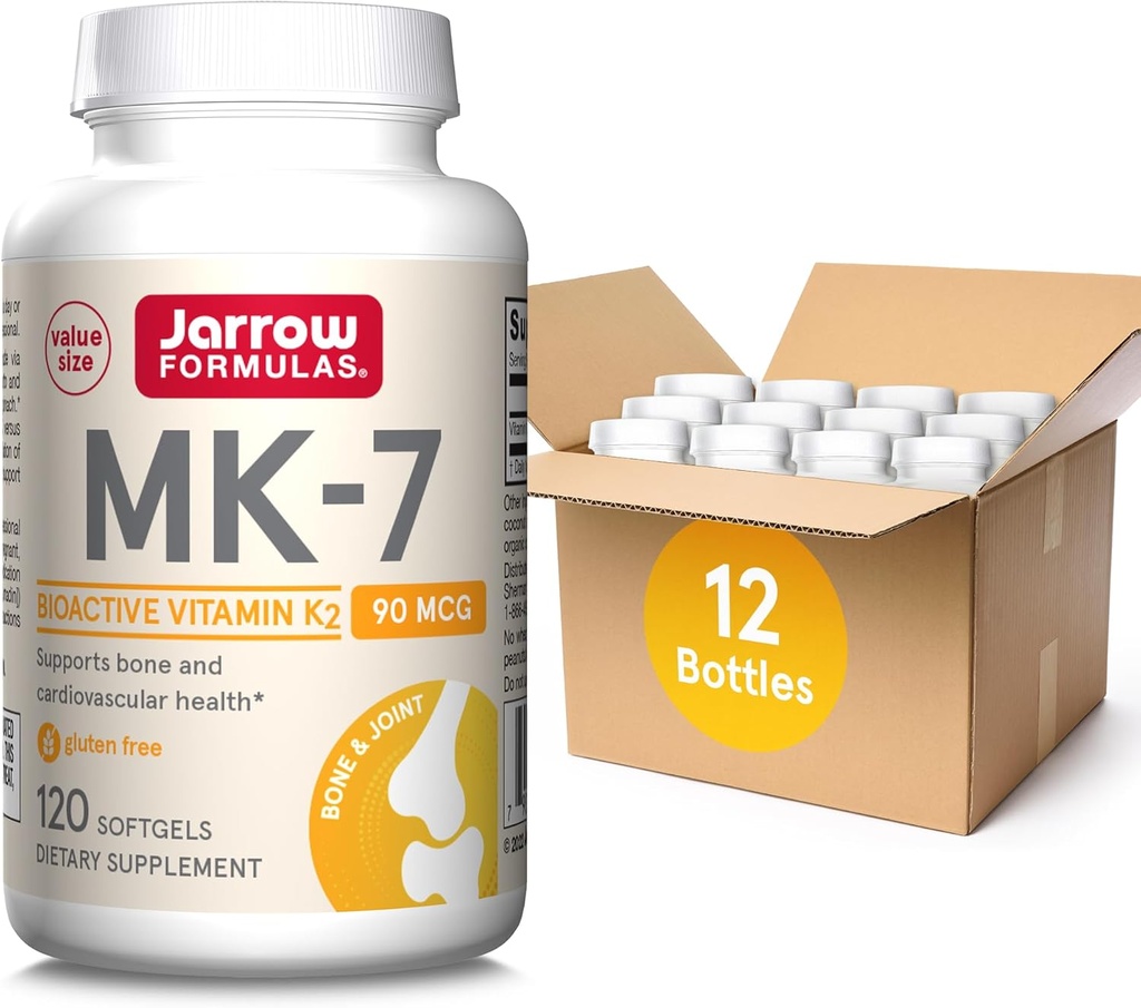 Jarow Formula MK-7 90mcg-Bioactive Form of VIT K2-120 Servings(Softgels) - for Bone & CV Health-VIT K2 MK-7 Dietary Supp-K2 VIT Supp MK-7-Gluten Free,12 Pack