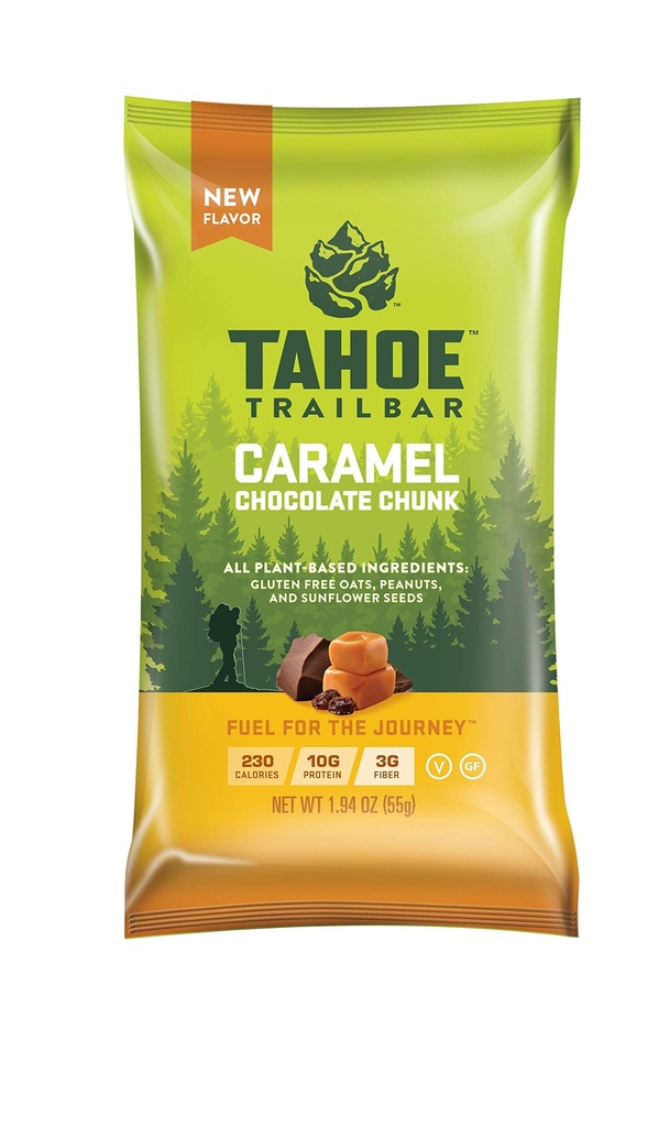 Tahoe Trail Bar, Plant-Based Natural Energy Bar (1,94 Ounce Protein Bar, 12 Count) High Protein Non-GMO, Gluten Free, Vegan Healthy Snacks - Caramel Chocolate Chunk