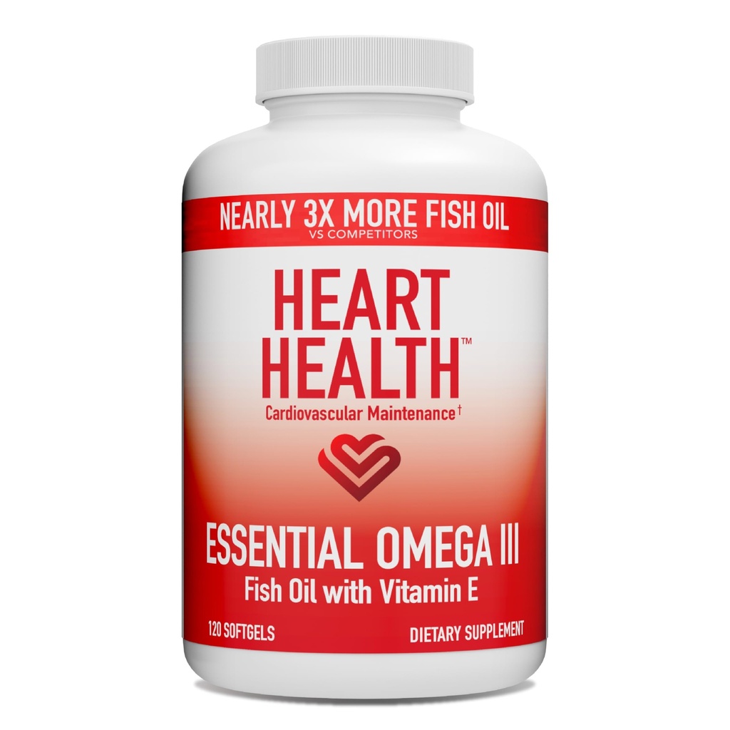 Heart Health Essential Omega 3 Fish Oil kanssa E-vitamiini - High Potency Omega 3 Fish Oil täydentää EPA & DHA - Burpless Softgels Sardines & Anjovies - ei-GMO, Gluteenittomat - 60 tarjoilua