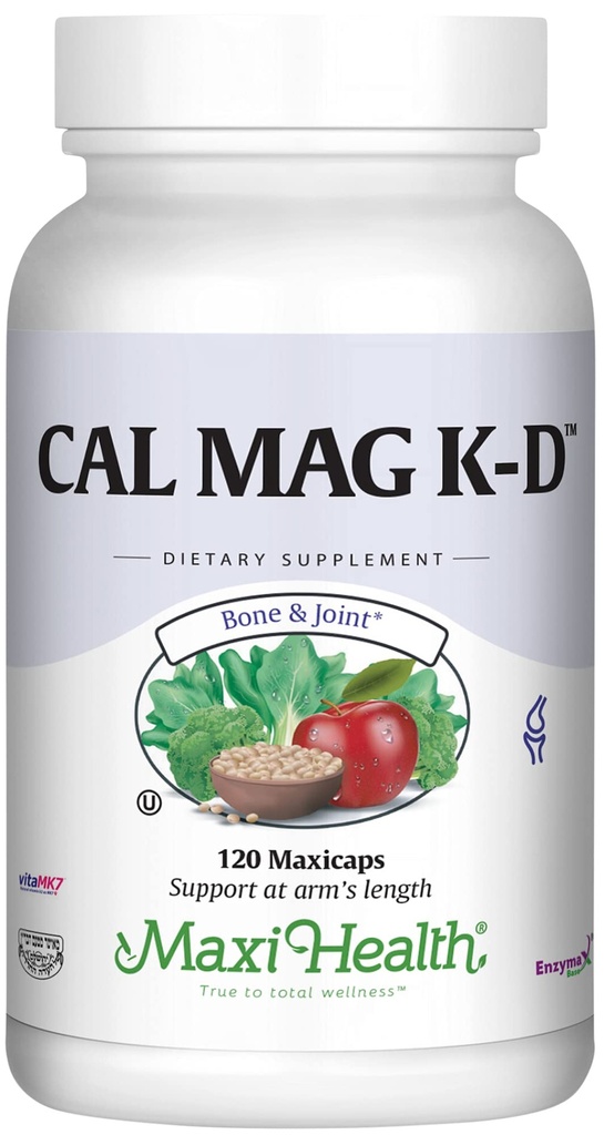 Maxi Health Men and Women 500 mg Calcium Supplement with Vitamin D3 (2000 IE), Magnesium (250 mg) och Vitamin K2 (150 mcg) - Ben, tänder och gemensamt stöd - 120 kapslar