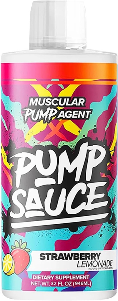 Pump Sauce Pre-Workout - 32 oz, Mansikka sitruuna, Ei kofeiinia, Full Spectrum Liquid, Gluteeniton, Vegaani, nollasokeri