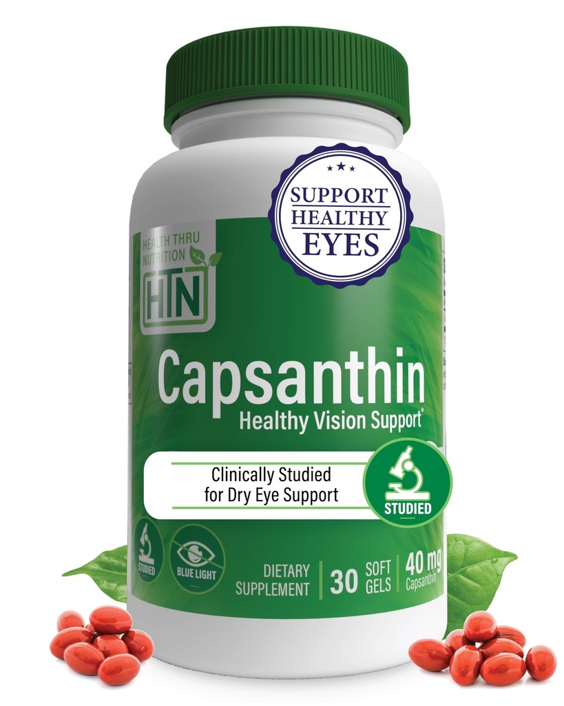 Health Thru Nutrition Capsanthin 40mg - Ultimate Eye Supplement . Terve Vision Support & Blue Light Protection Dry Eye Relief Capsicum Annuum -pakkaus 30