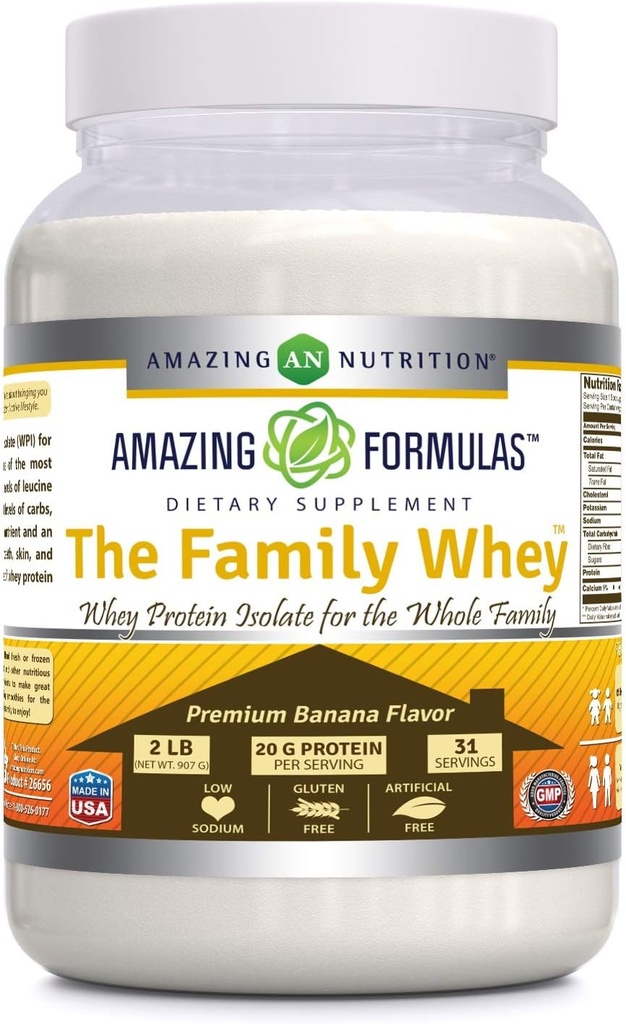 Fantastiska formler Familjen Whey Protein (Isolat) Pulver för hela familjen - 2 pund - Mest komplett och renaste form av protein - Glutenfri (Banana)