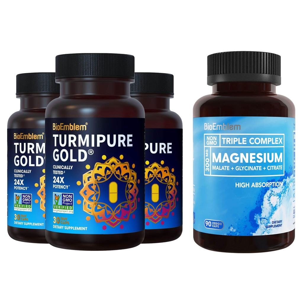 BioEmblem Triple Magnesium Complex ja BioEmblem Turmeric Curcumin kliinisesti tutkittu TurmiPure - Joint Support, terveitä tulehdus Turmeric täydentää